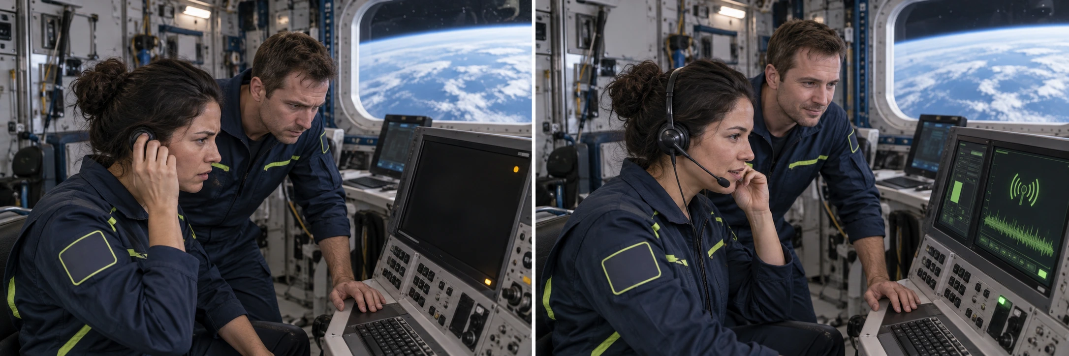 Station operations staff face an interrupted communications console and an uncertain recovery plan.